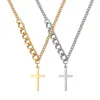 Prawdziwy 14 -krotnie żółty drobny złoty gf Jesus Cross Crucifix Big wisiorek Figaro łańcuch