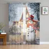 Curtain Christmas Winter Snowflake Tile Tulle Curtains For Living Room Home Kitchen Decor Bedroom Office Voile Drapes Window