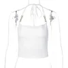 Women's Tanks Camis White Crop Top Womens Chain Stitching Halter Top Sleeveless Backless Sexy Tube Cami Female Summer Clothing Fashion Streetwear P230519