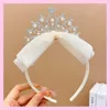 Accessoires de cheveux Dentelle Arc Strass Perles Couronne En Plastique Bandeau Filles Enfants Ornements Fête D'anniversaire Cerceau Bandeau