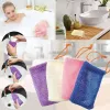 Bolsas de malha esfoliantes bolsa de economia para massagem corporal massageador de massagem orgânica ramie slop slop boble bubble espuma de bolha de banheira com cordão CPA5723