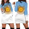 Hoodies Argentina Bandeira Hoodie Casual Padrão 3D Primavera e Verão Vestidos de Manga Comprida Feminina