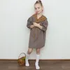 Meisjesjurken meisjes zomerjurk Koreaanse Japanse retro kleur dame kanten sjaal gemiddelde mouwen jurk baby kinderkleding kinderkleding 230519