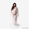Summer Pregnant Dress Women Front Split Long Maternity Black White Dress Gown Photography Prop See Through Dress R230519