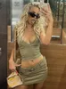 Tvådelklänning Green Y2K Women Outfits Sexig ärmlös skördetopp och minikjolklubb Set Casual Beach Summer Fashion Suit 230518