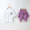 Roupas para roupas de menina júnior Roupa de verão Manga curta Tamart saia xadrez 2pcs Conjunto infantil Loungewear