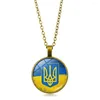 Kedjor ukraina flagga halsband gåvor för män kvinnor runda glas cabochon ukrainska symbolhalsband hängsmycken smycken