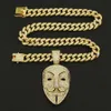 Halskette für Herren, kubanische Glieder-Goldketten, Iced-Out-Schmuck, 3D-Volldiamant-Halskette mit übertriebenem Maskenanhänger