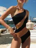 Damenbadebekleidung Sexy Splicing One Shoulder Weibliche Monokini Badeanzug Frauen High Cut Bather Mesh Durchsichtig Badeanzug Schwimmen