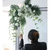 装飾的な花2PCSホワイトローズ人工列の結婚式の装飾豪華な自然フェイクフラワーガーランドアーチバックドロップウォールハングフローラル