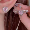 Charm Jwer Hearts Wings Earring For Women Pink Rhinestone Set Long Heart Pendant Earring Trend Silver Color Couples Party Present SMEEXKE AA230518