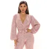 Rompers Women's Jumpsuits Rompers European och American Women's New Amazon Explosive Fashion Sexy Vneck Sequin Onepiece Wide Leg Onep