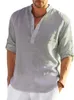 Mäns casual skjortor män bomullslinne t-shirts sommar v kryssfria långärmad solid sand strandkläder kontor man tee skjorta toppar bsdfs-zt167 230519