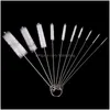 Cleaning Brushes 10Pcs Nylon Tube Brush Set Stainless Steel Soft Hair For Glasses Drinking Sts Fish Tank Pipe Tumber Sippy Cup Drop Dh6Mi