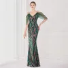 Abiti da festa YIDINGZS Elegante abito da sera con perline da donna Cinturino con paillettes verde Maxi lungo da ballo 19002