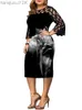 Plus size Dresses Size Dress 4XL 5XL 6XL Black Lace Mesh Patchwork Flower Print Midi Summer Elegant Slim Party Women Clothing 230519