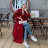 Trincheira feminina Casacos 2023 Autumn Women Coat Classic Double Breastted Belt Red Fashion Chic Casual Longo solto