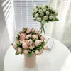 Dekorativa blommor 3 bukett konstgjorda blommor lotus bud vit rose falska bröllop bord dekoration party vaser rum heminredning höjd 28 cm