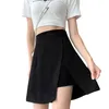 Office Lady Mini Suit Skirt with Inner Shorts Women High Waist A-Line Split Front Asymmetrical Zip Back Flared Hem Casual Skort P230519