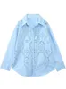 Женские блузки сексуальная кружевная рубашка для женской рубашки, синяя, 2023 модная вышивка с длинным рукавом Блуз.
