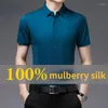 Heren-jurts shirts 2023 Zomer voor mannen kleding moerbei zijde korte mouwen shirt Solid Color Man Business Camisas