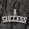 Iced Out Diamant-Buchstabe SUCCESS-Anhänger-Halskette, vergoldet, versilbert, mit Edelstahl-Seilkette