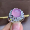 Cluster-Ringe, klassischer rosa Chalcedon-Edelstein-Ring für Frauen, Silber-Ornament, gute Farbe, große Größe, oval, Verkaufsgeschenk, Geburtstagsparty-Geschenk