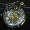 Taschenuhren Bronze Steampunk Luxus Mode Vintage Antike Skelett Mechanische Uhr Männer Kette Halskette Casual Fob