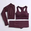 Roupa de ioga 2/3 peças cenário esportivo para feminino de ginástica fitness de manga longa de manga longa Cantura alta perneiras sem costura Sportswearyoga