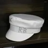 Bérets Sboy Caps Femmes Soie Tache De Luxe Diamant Lettre Baker Boy Cap Mode Printemps Marine Chapeau Casual Octogonal