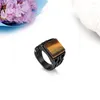 밴드 반지 Boniskiss Vintage Men 's Ring Tiger Eye Stone 펑크 클래식 블랙 컬러 링 남성 스테인리스 스틸 반지 Bijoux Aneis Jewelry Gift 230519