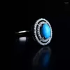Cluster Ringe Natürlicher Blauer Türkis Ring Für Frauen Silber Edelstein 925 Sterling Mädchen Geburtstagsgeschenk Weihnachten