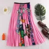 Skirt's Skirt Vintage Casual Summer Long Fashion Women Cartoon Print Pleated Skirts 230519