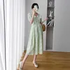 Green Summer New Maternity Clothes Casual Plus Size Floral Travel Pregnancy Dresses Photo Shoot Pan Collar