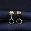 Pendientes de aro Real Pure 999 24k Oro amarillo Stud Hombres Mujeres Lucky Gift Zircon Square 1.69g