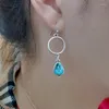 Boucles d'oreilles pendantes femme bijoux bohème créatif goutte d'eau en forme de balançoire galvanoplastie 925 rétro thaïlandais argent Turquoise