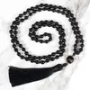 Anhänger Halsketten Natürlicher schwarzer Obsidian Stein Männer Glänzender Onyx 108 Mala Perlen Halskette Frauen Buddhistisches Gebet Yoga Schmuck Geschenke