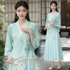 Abbigliamento etnico 2023 Hanfu Top Camicetta in chiffon tradizionale cinese Abito da donna Tang Camicie retrò ricamate con fiori nazionali