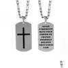 Pendant Necklaces Cross Pendants Bible Lords Prayer Dog Tags Gold Sier Black Color Stainless Steel Christian Jewelry For Men Drop Del Dh29C