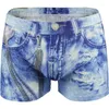 Caleçon hommes boxeurs jean imprimer Sexy sous-vêtements Bikini construit U poche convexe Gay mâle culotte Shorts Ropa intérieur Hombre