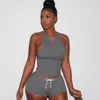 Tute in cotone da donna firmate Solid Simple Slim Vest Top Pantaloncini con coulisse Set due pezzi Casual Gym Jogging Outfits 9882