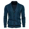 Hommes Chandails Hommes Coton Tissu Cardigan Chandail Épaissi Tricoté Chemise Col En V Mode Vintage Veste Rétro Bleu Noir 2023 Printemps