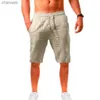 Heren shorts zomer linnen dunne broek ademende losse knie lengte pant fitness streetwear dratstring stevige strandbroek s-5xll230519