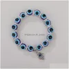 Цепная индейка злые голубые глаза браслеты из бисера, хэмса, ручная шарм, упругие браслеты, оптовые ювелирные украшения, Dhgarden DH821