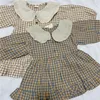 Filles Robes Printemps Été Vêtements Mignon Enfants Enfants Bébé Fille Plaid Coton Lin Revers Col Robe À Manches Longues Jupe 230518