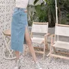 Saias azuis claros Cantura alta Jean Women 2023 Lado de verão Denim Denim Long Skirt feminino Feminino Vintage Maxi