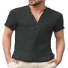 T-shirts pour hommes T-shirt pour hommes Vneck design à boutonnage simple T-shirt pour hommes Mode décontractée Coton et lin Respirant SolidColor Shirt Male 230519