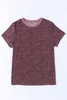 Rotes O-Ausschnitt-Kurzarm-T-Shirt mit Geparden-Print 24IO#