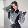 T-Shirt Femme T-shirts Femme Chic Ulzzang Mode Boucle En Métal Design Personnalité Crop Asymétrique Hot Girl Streetwear Casual Patchwork S-3XLL230519