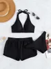 Zwemkleding zwemkleding vrouwen zwempak bikini drie stukken massief zwart high taille badpak vrouwelijke shorts zomerse bikini's set strand 230518